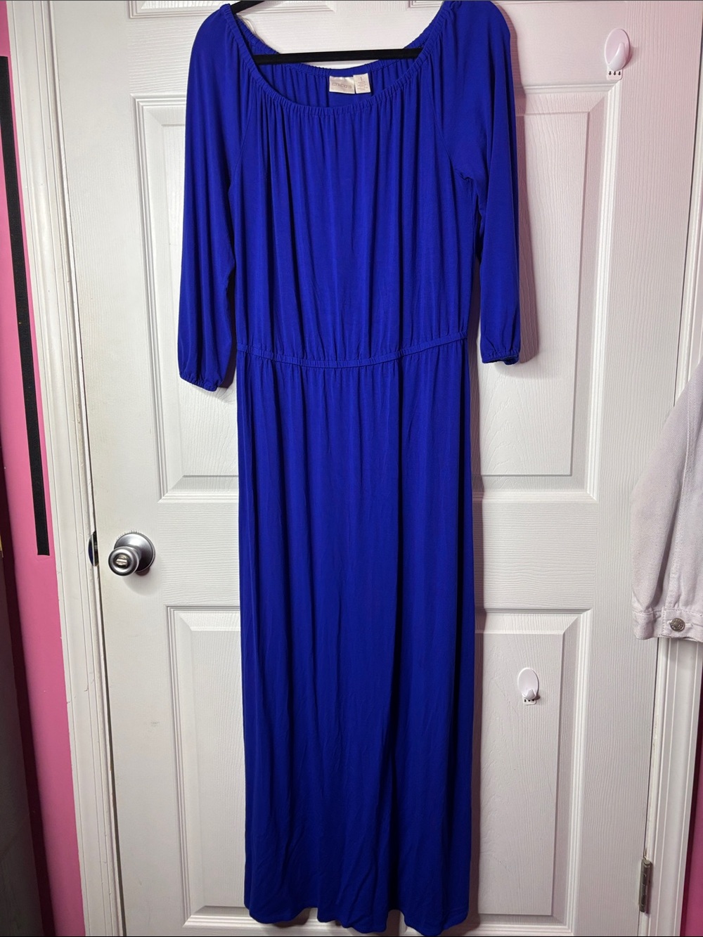Chico’s Blue Sapphire Maxi Dress Size 3/16 XL Long Sleeve